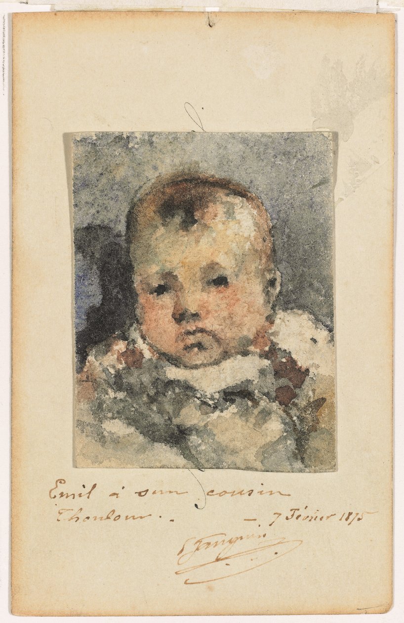 Gyermekportré, 1875. február 7. (akvarell, papírra fektetve egy eredeti névjegykártyára) alkotó: Paul Gauguin