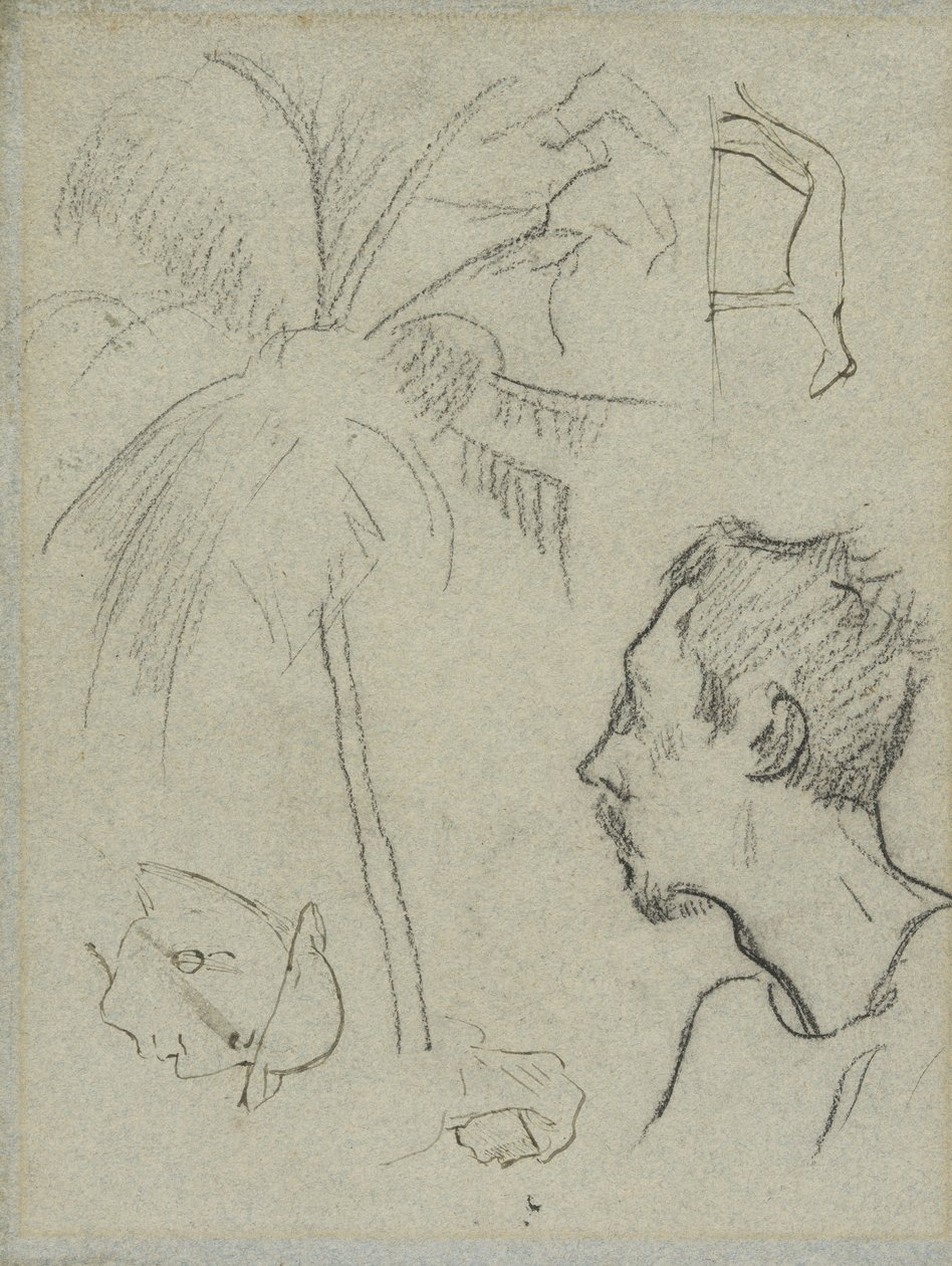 Charles Laval profilja pálmafával és egyéb vázlatokkal alkotó: Paul Gauguin