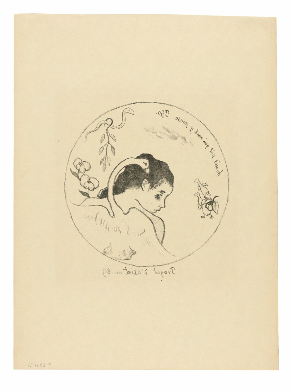 Projet d’assiette (Leda) (Tányér tervezése [Leda]), a Volpini Suite előlapja alkotó: Paul Gauguin