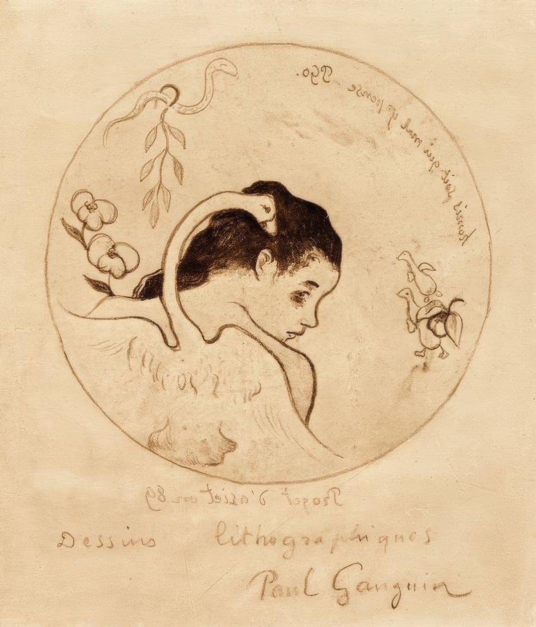 Projekt egy tányérhoz - Leda és hattyú alkotó: Paul Gauguin