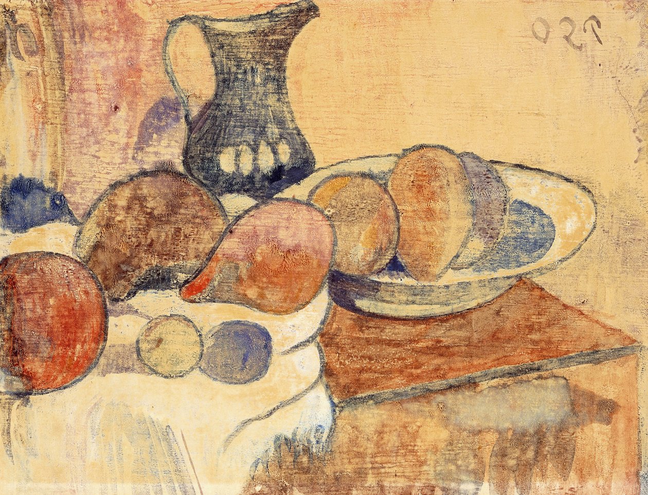Csendélet kancsóval és gyümölccsel; Csendélet kancsóval és gyümölccsel, 1899 körül alkotó: Paul Gauguin