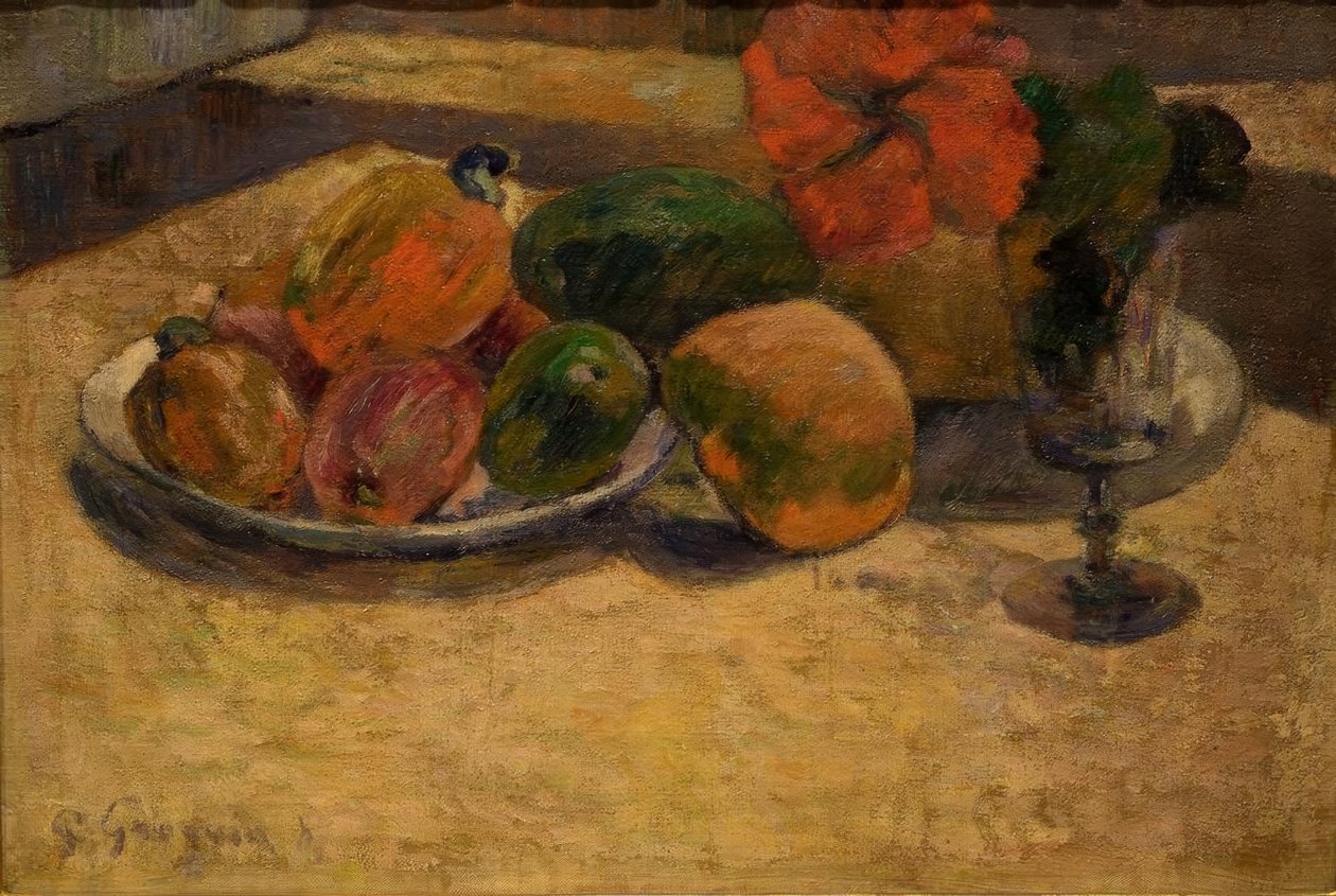 Csendélet mangóval és hibiszkusszal alkotó: Paul Gauguin