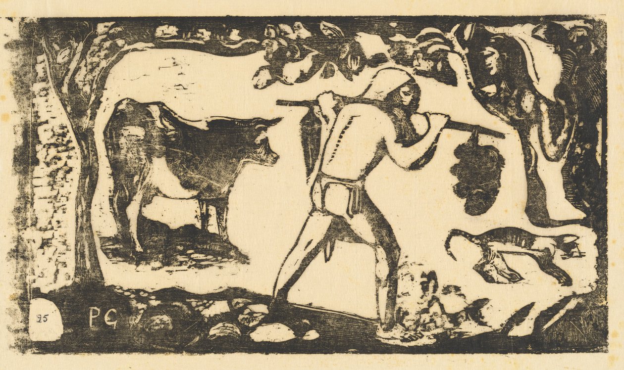 Tahiti banánt szállító Le porteur de fei, 1895-ben vagy azt követően. alkotó: Paul Gauguin