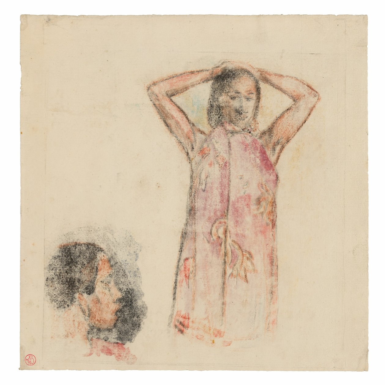 Tahiti lány rózsaszín Pareu-ban alkotó: Paul Gauguin