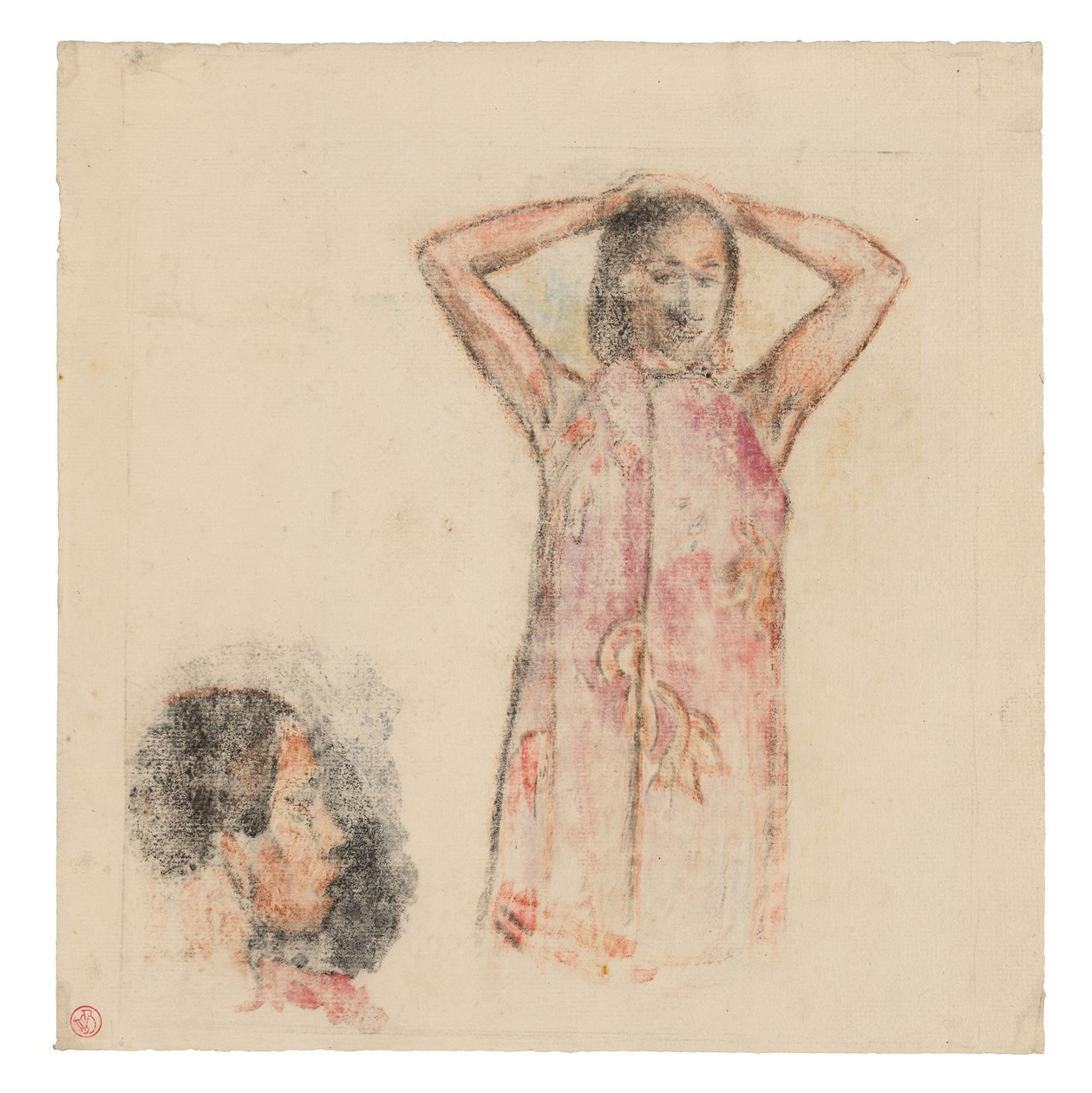 Tahiti lány rózsaszín Pareuban alkotó: Paul Gauguin