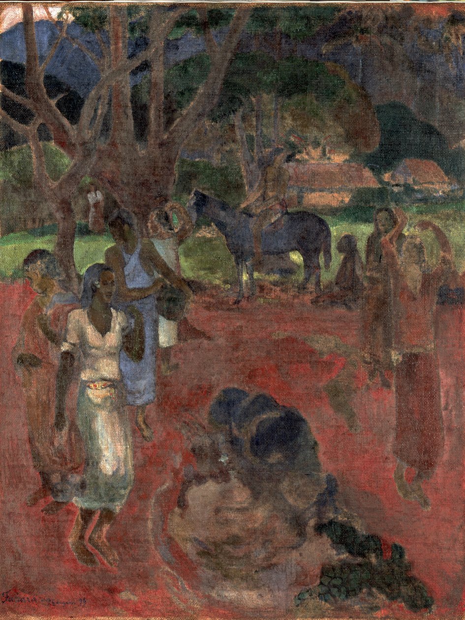 Tahiti táj kilenc figurával. alkotó: Paul Gauguin