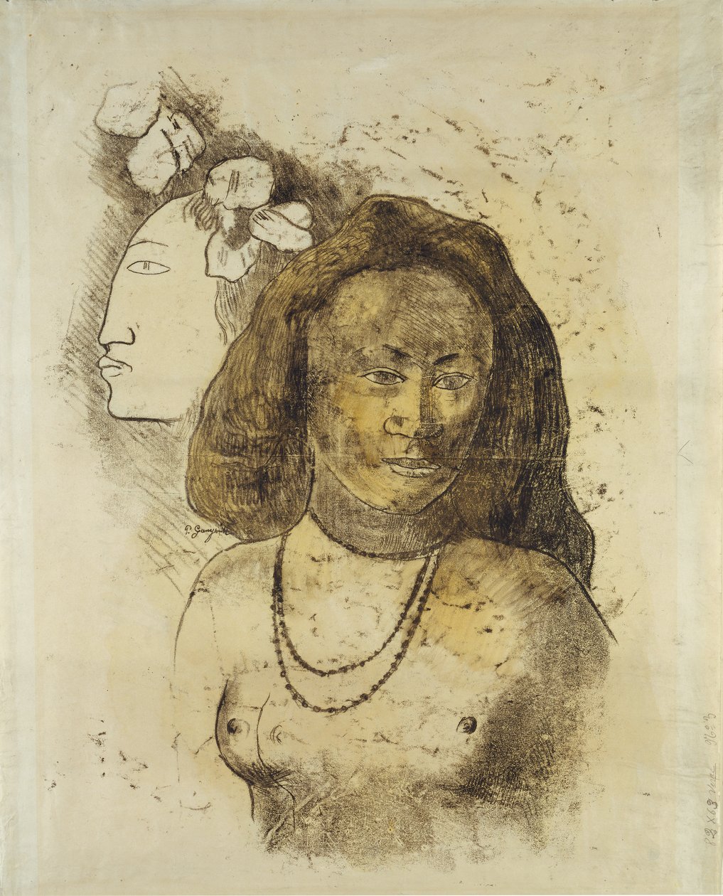 Tahiti nő gonosz lélekkel, 1899-1900 (monotípia akvarellel papíron) alkotó: Paul Gauguin