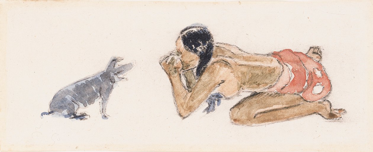 Tahiti nő disznóval alkotó: Paul Gauguin
