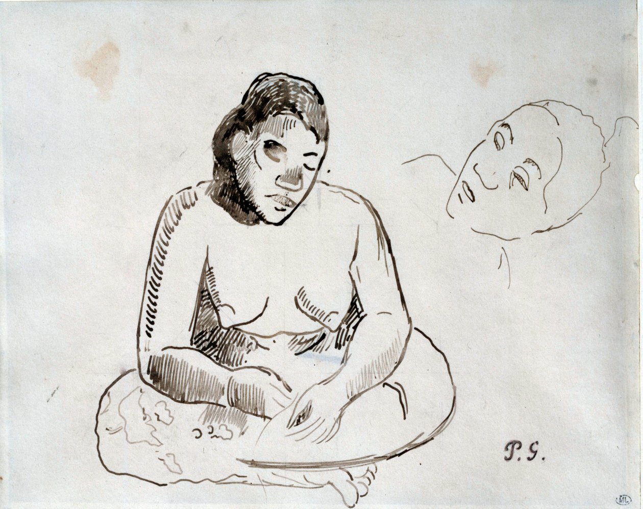 Tahiti nő ül Paul Gauguin (1848-1903) tintatanulmánya 19. századi Párizs, Louvre Múzeum alkotó: Paul Gauguin