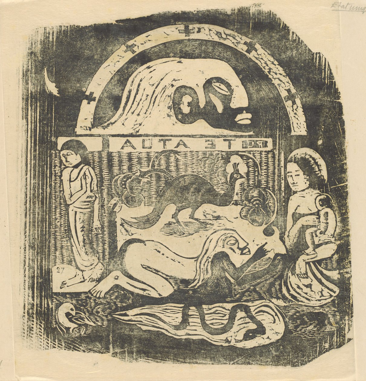 Te Atua The Gods Small Plate [recto], 1895-ben vagy utána. alkotó: Paul Gauguin