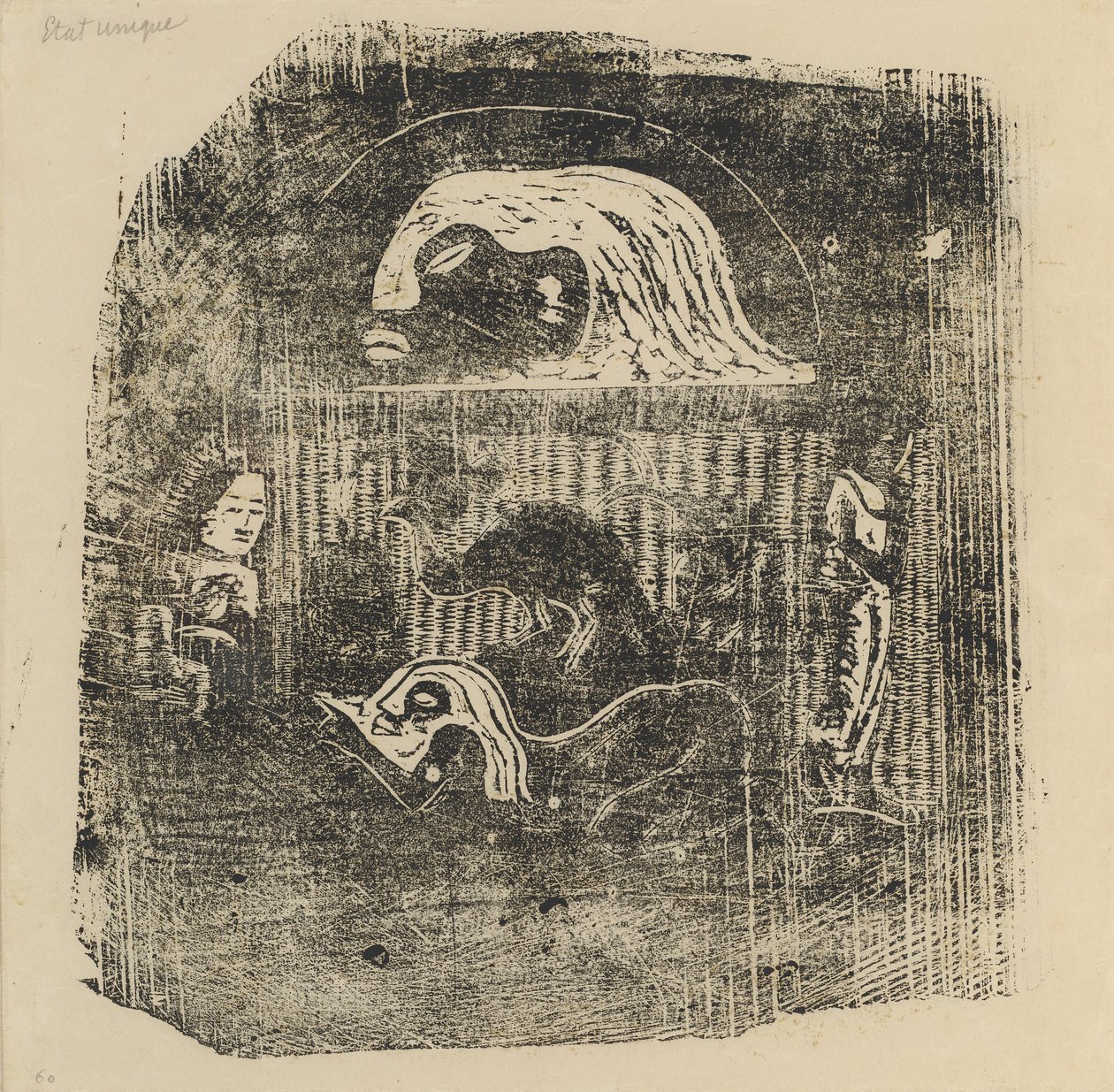 Te Atua The Gods Small Plate [verso], 1895-ben vagy azt követően. alkotó: Paul Gauguin