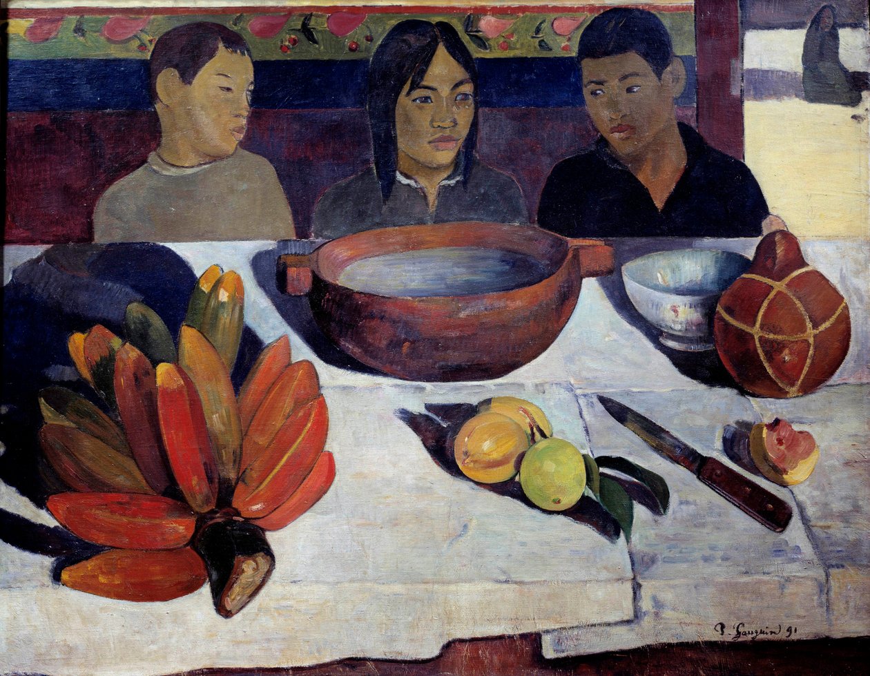 Az étkezés vagy a banán fiatal tahiti az asztalnál. Paul Gauguin (1848-1903) festménye 1891 V. 0,73 x 0,92 m Párizs, musee d