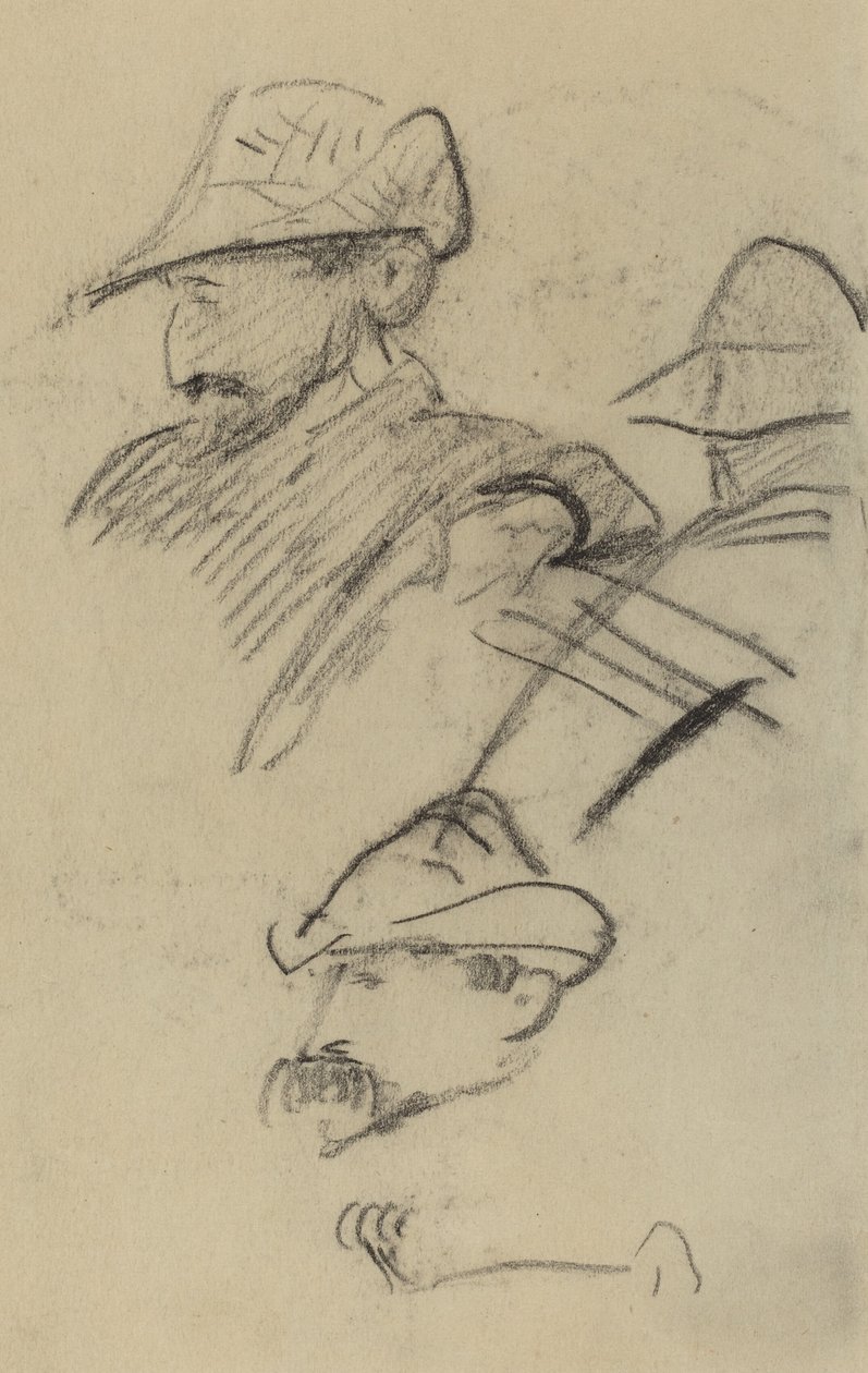 Három tanulmány egy kalapot viselő férfiról [recto] alkotó: Paul Gauguin