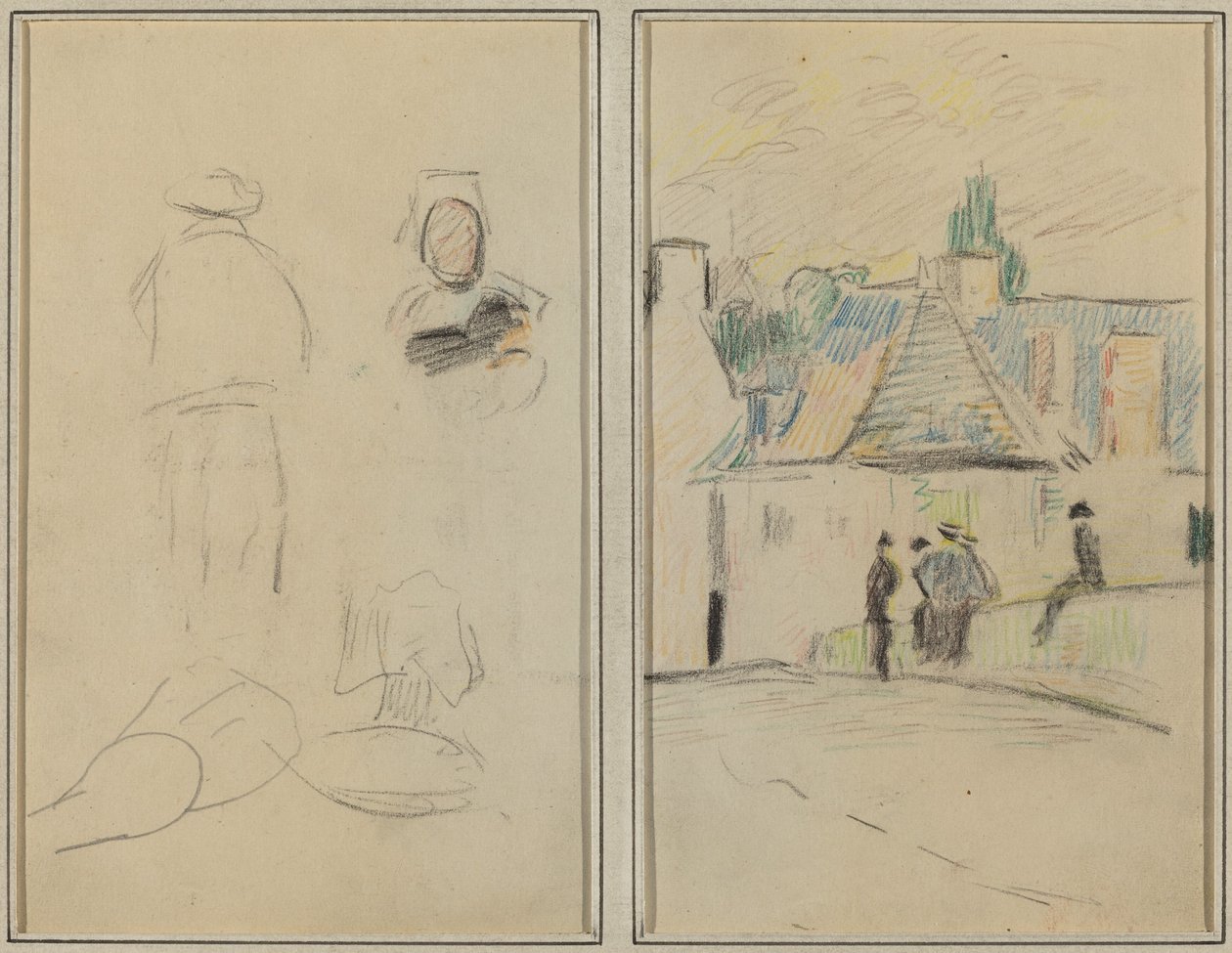 Két breton figura; Pont-Aven hídja [recto] alkotó: Paul Gauguin