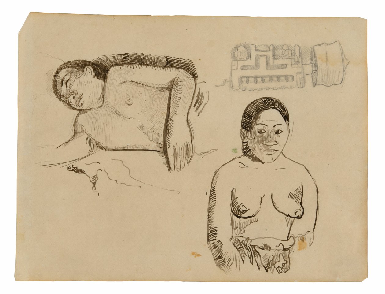 Két tahiti nő és egy marquesai füldugó alkotó: Paul Gauguin