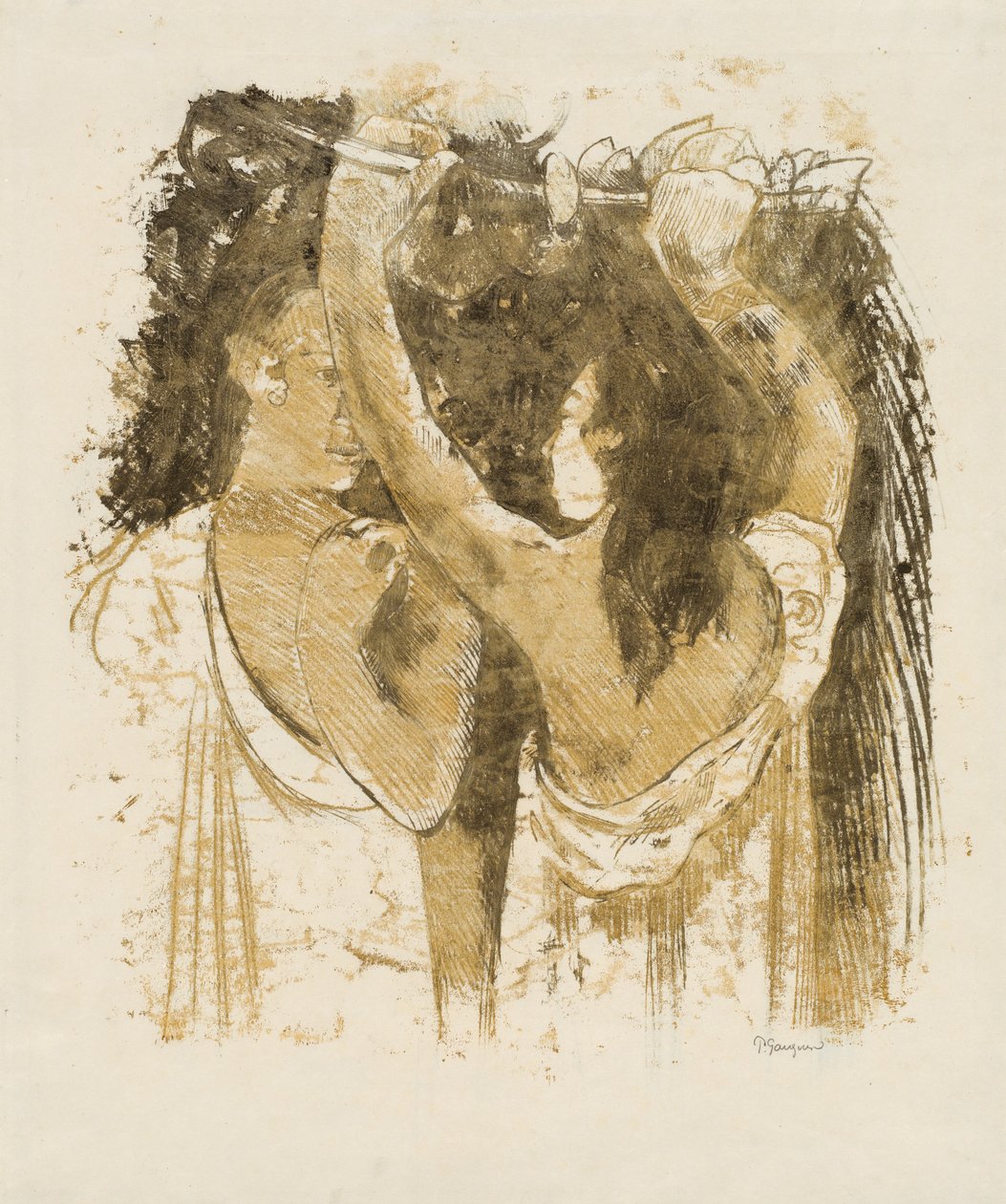 Két tahiti gyümölcsöt gyűjt [recto] alkotó: Paul Gauguin
