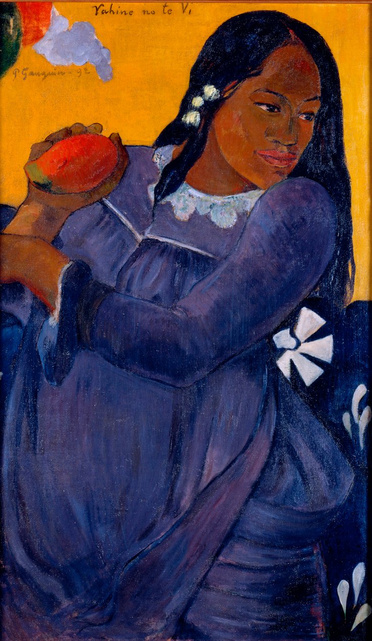 Tahiti nő a kezében egy mangó alkotó: Paul Gauguin