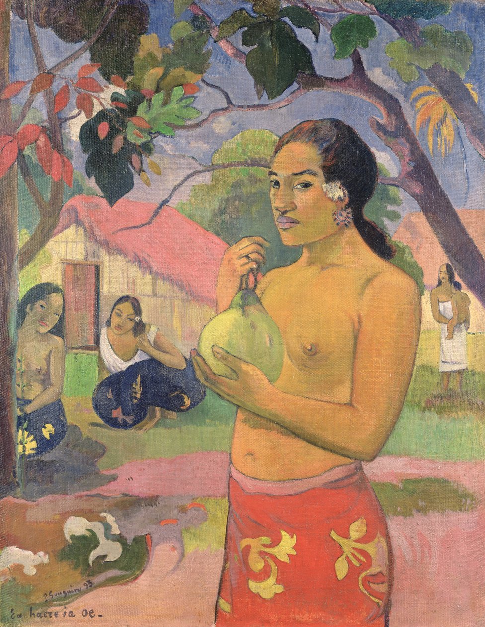 nő, kezében egy gyümölcs; Merre mész (Eu haere ia oe), 1893 (olaj, vászon) alkotó: Paul Gauguin