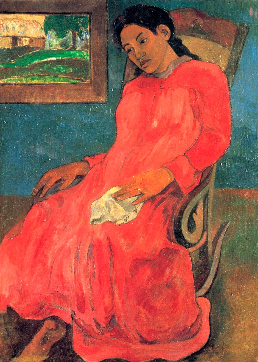 Piros ruhás nő, 1891. alkotó: Paul Gauguin