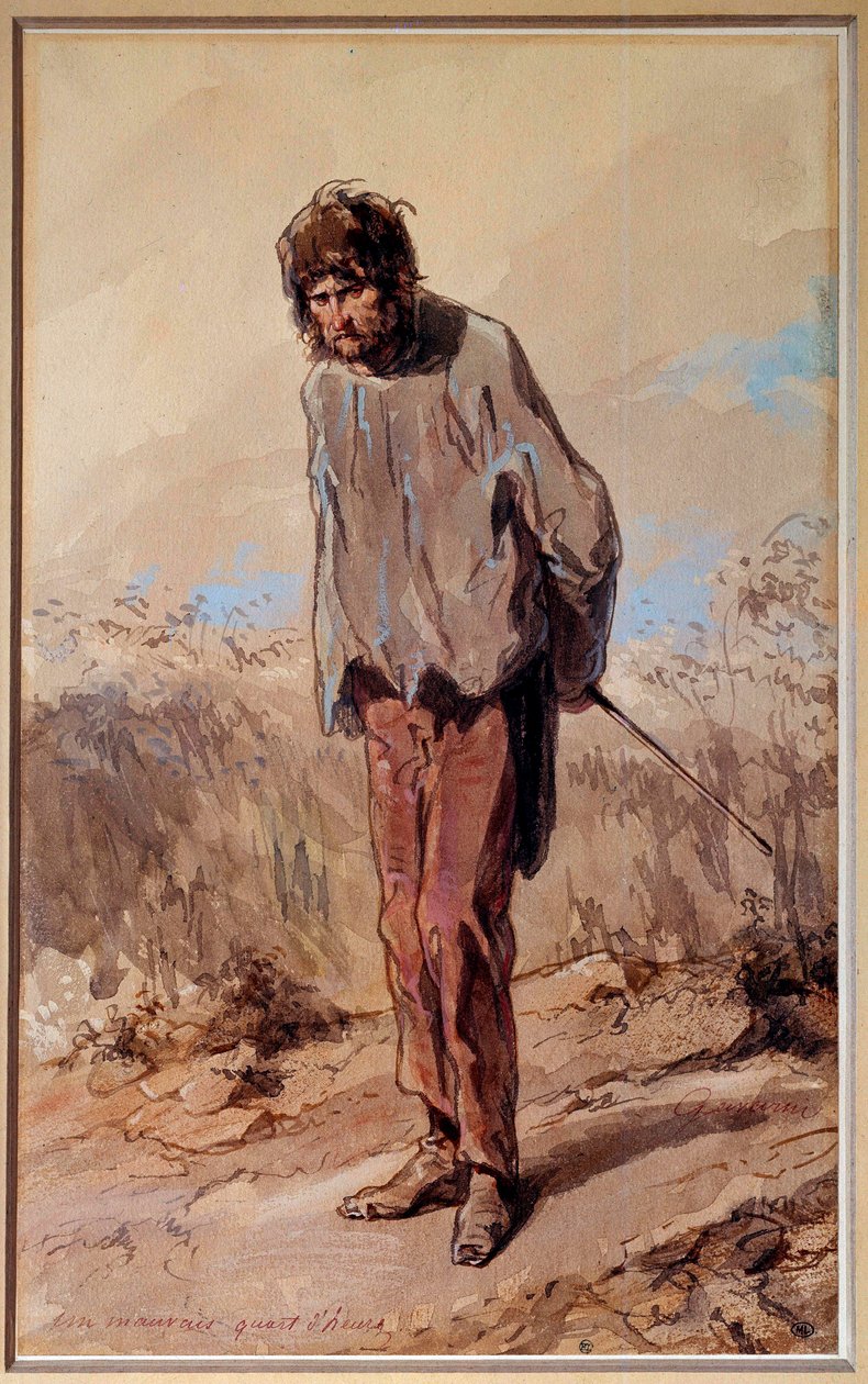Rossz 15 perc Egy elítéltnél van az akasztófa. Paul Gavarni (1804-1866) akvarell és gouache alkotó: Paul Gavarni