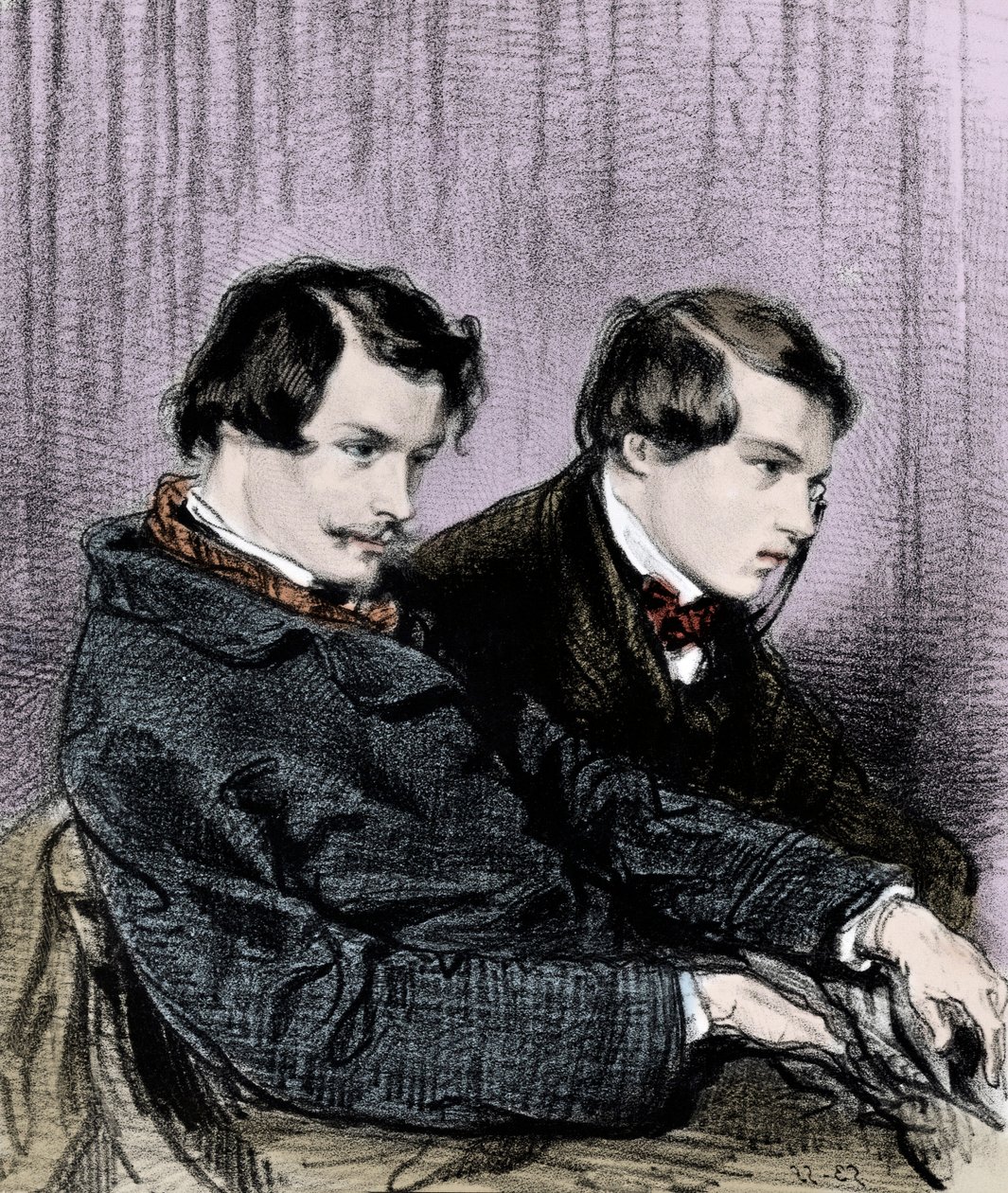 Goncourt testvérek - Edmond de Goncourt (1822-1886) és Jules de Goncourt (1830-1870) egy dobozban a színházban alkotó: Paul Gavarni