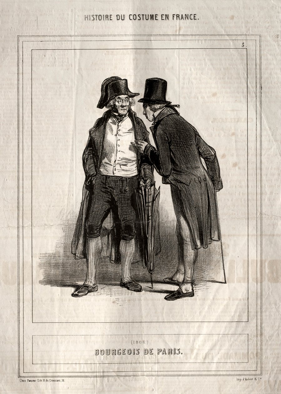 A viselet története Franciaországban: Párizs burzsoái, 1843. alkotó: Paul Gavarni
