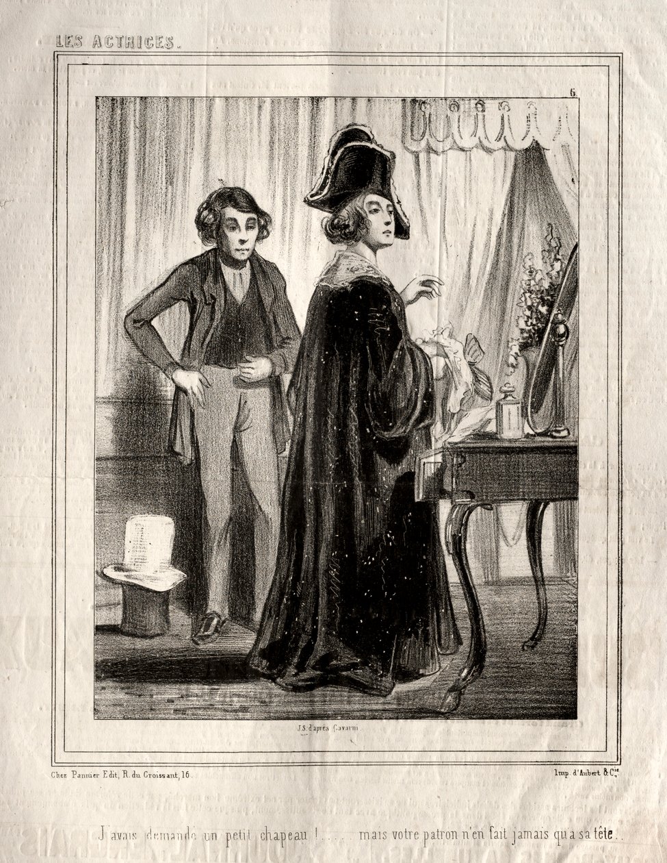 A színésznők: Kértem egy kis kalapot!, 1843. alkotó: Paul Gavarni