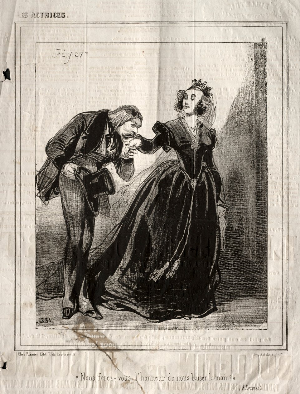 Színésznők: Megcsinálsz minket olyan emberré, aki kezet csókol, 1843. alkotó: Paul Gavarni