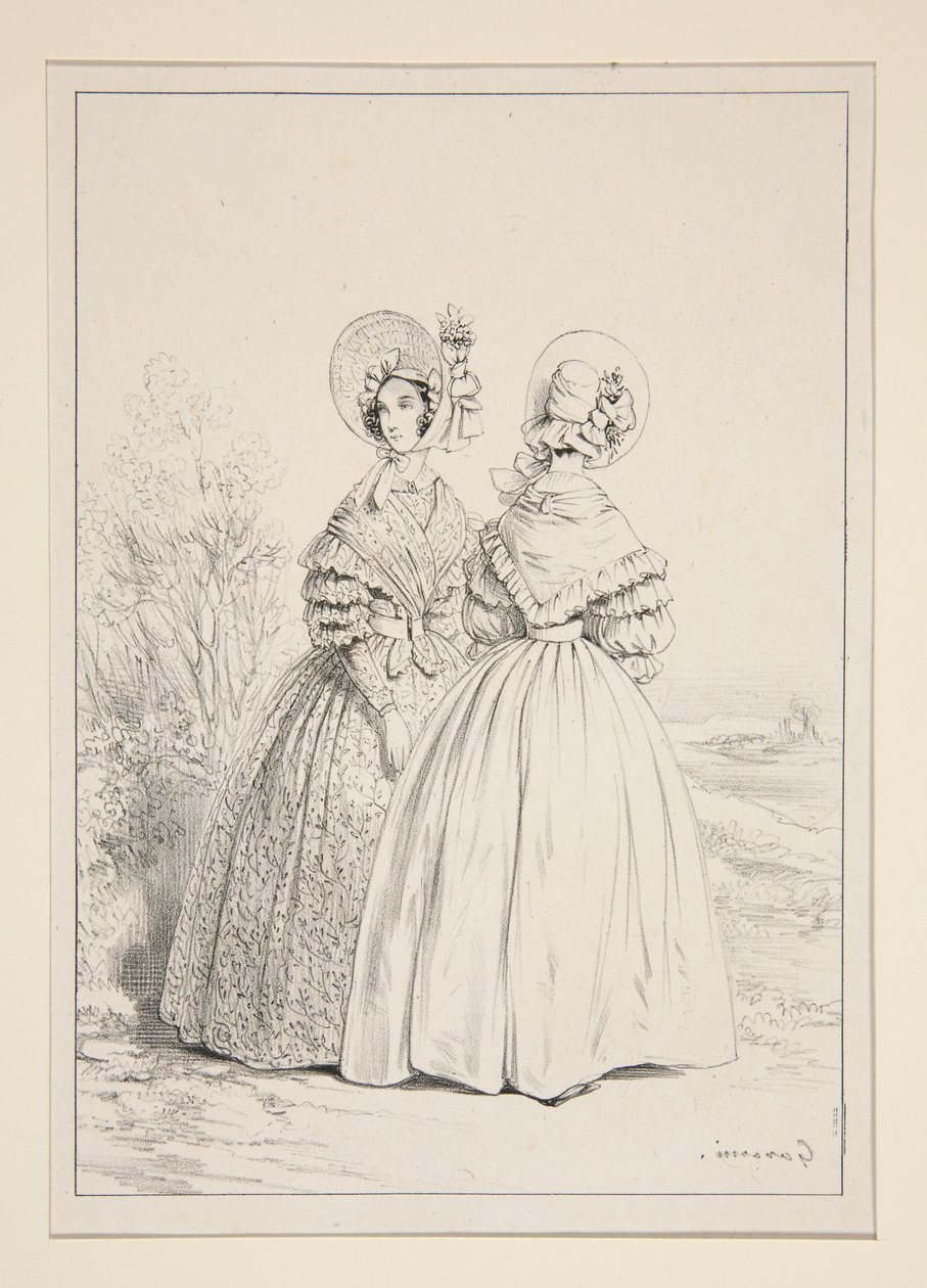 1837. MÁJUS. Fűzős főkötő (sic) és ibolyacsokor; ... alkotó: Paul Gavarni