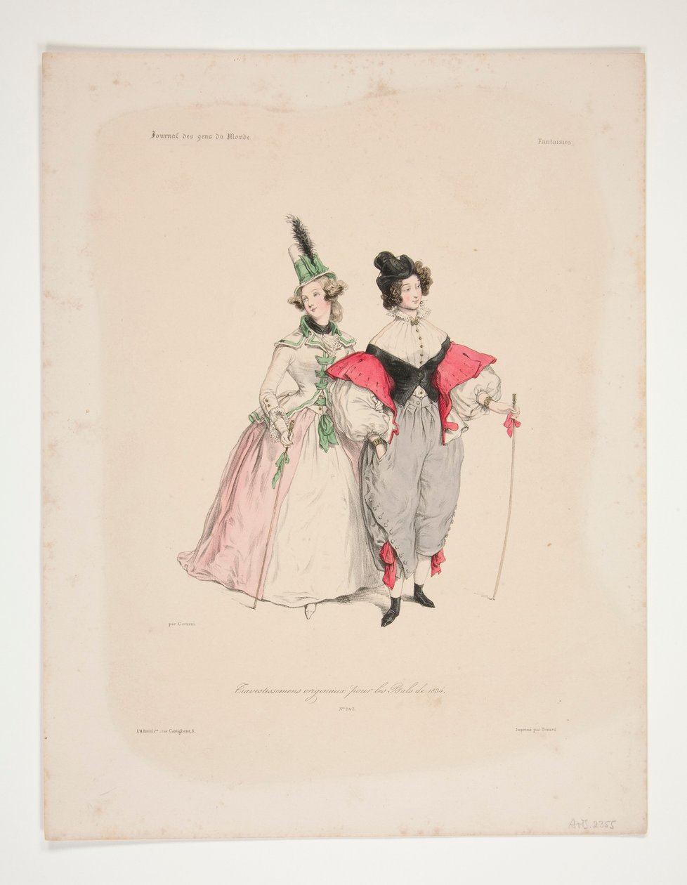 EREDETI TRAVESTISSEMENS (sic) az 1834-es bálokhoz. Nos. 2. és 3. alkotó: Paul Gavarni