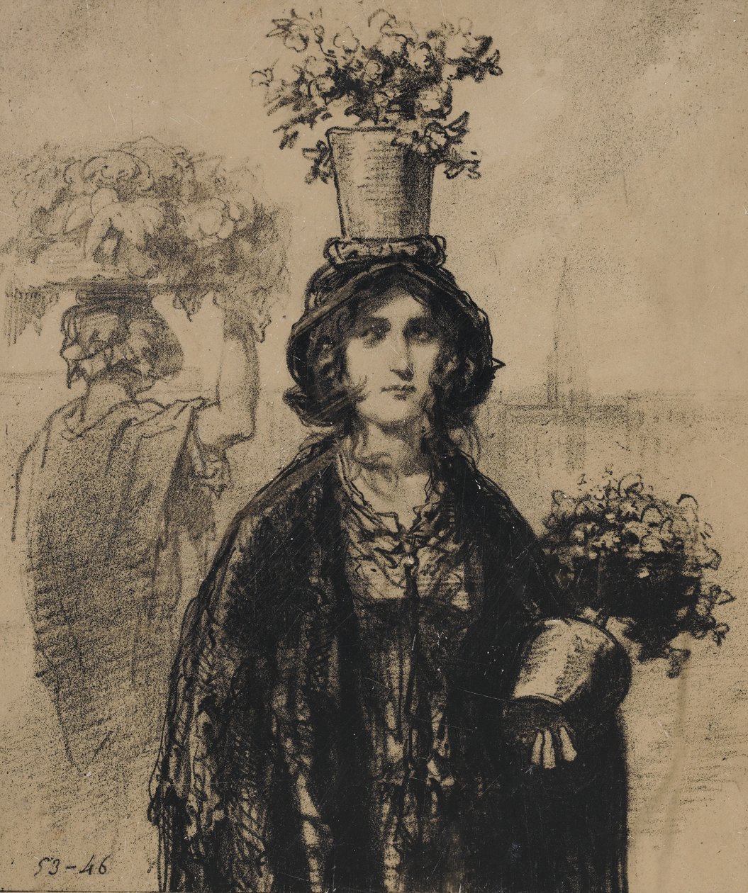Idén tavasszal sok virágot viselünk, különösen a kalapokon. Fashionable Magazine, plat..., 1853. alkotó: Paul Gavarni