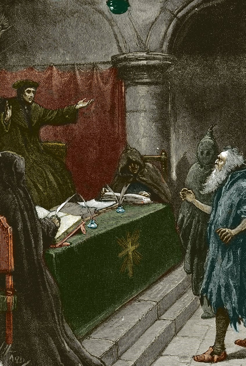 Inkvizíció és a spanyolországi zsidók kiűzése: spanyol zsidó a nagyinkvizítor előtt 1492 körül, az Alhambra-rendelet kiadásakor - Hardy Pál illusztrációja 1891 spanyol zsidó a nagyinkvizítor előtt alkotó: Paul Hardy