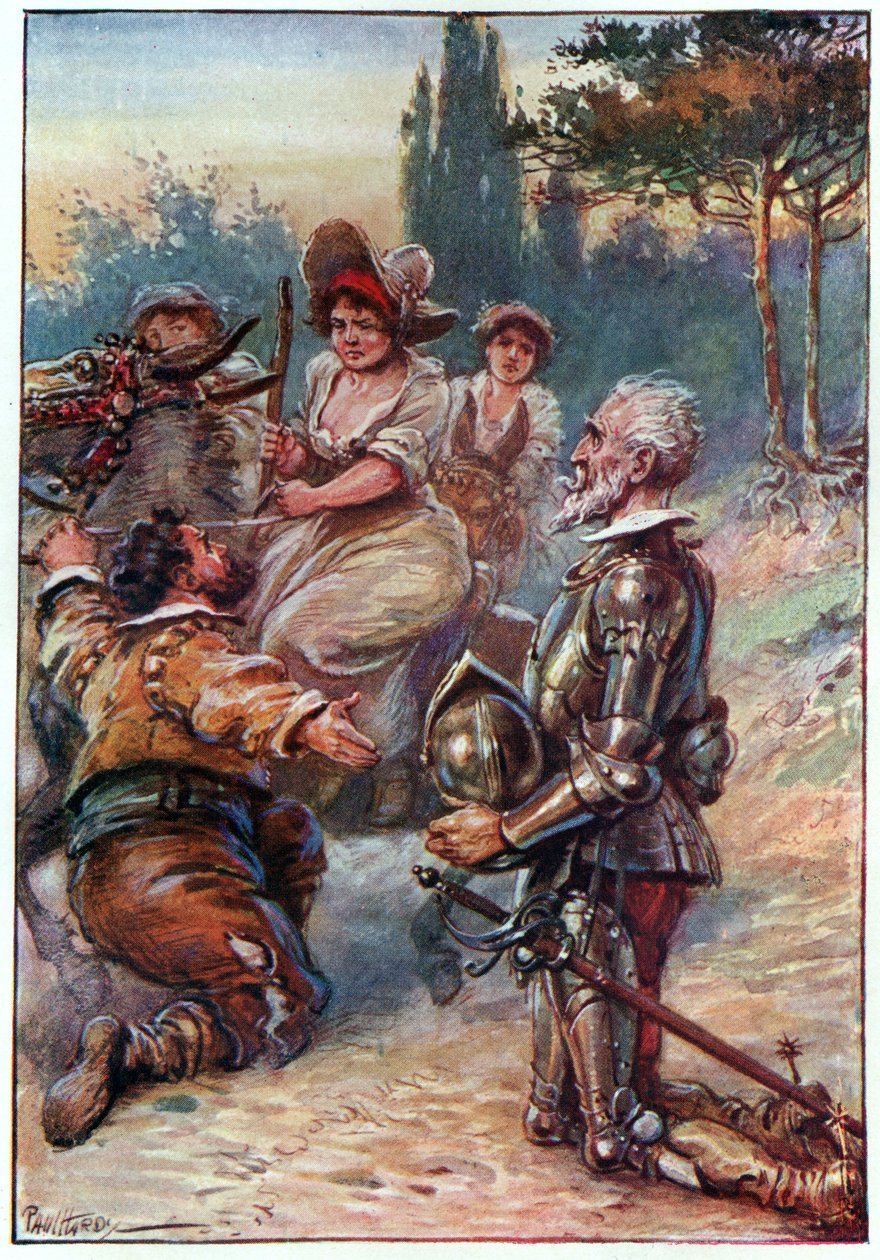 A szépség királynője és hercegnője és hercegnője, illusztráció a „Don Quijote kalandjai” című művéből, kiadó: G. Bell und Sons, Ltd., 1911 alkotó: Paul Hardy