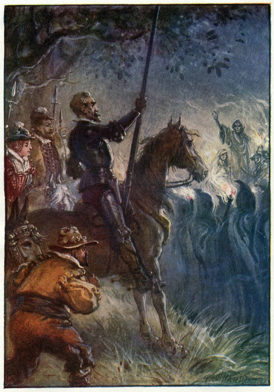 Ezután a ruhás alak felállt, illusztrációja a „Don Quijote kalandjai” című művéből, amelyet G. Bell und Sons, Ltd. adott ki, 1911 alkotó: Paul Hardy