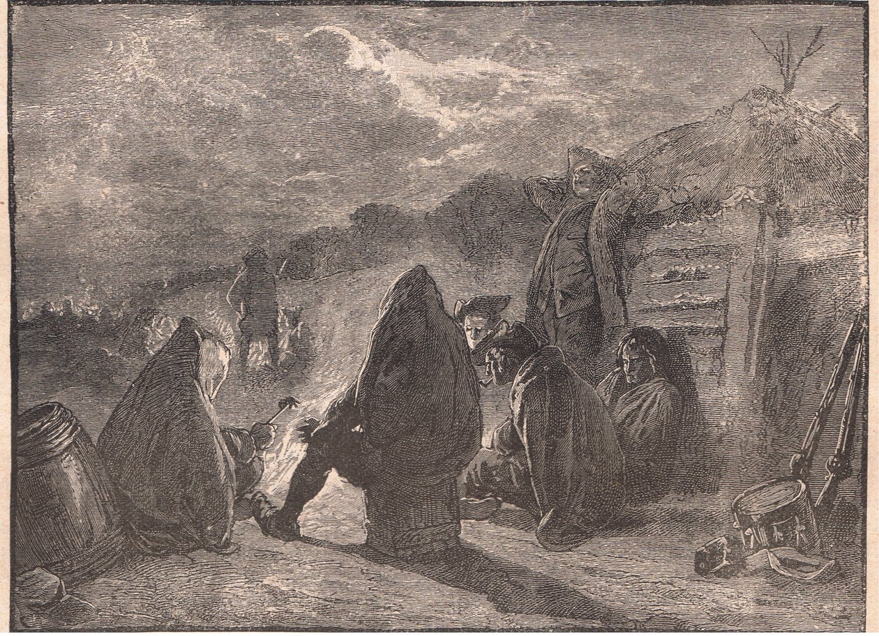 Washington a Valley Forge-ban a tábortűz mellett alkotó: Paul Hardy