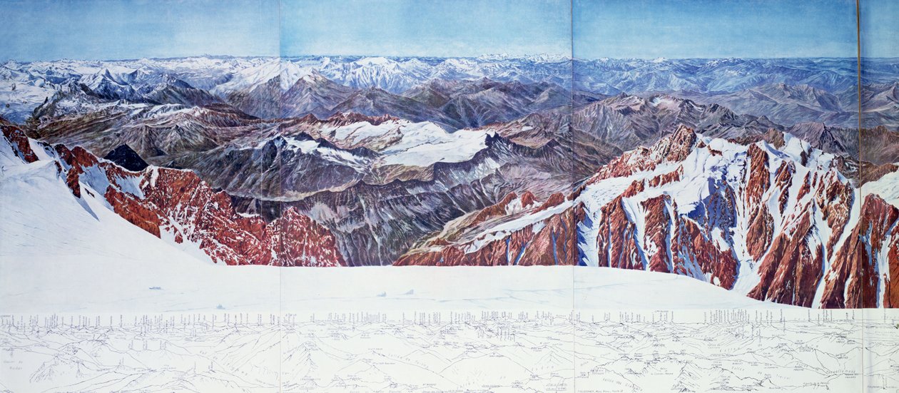 Panorámás kilátás a Pelvoux-csúcsra (sommet du Pelvoux) a Massif des Ecrins-ben, a francia Alpokban (fotogravúr) (lásd még: 404291) alkotó: Paul Helbronner