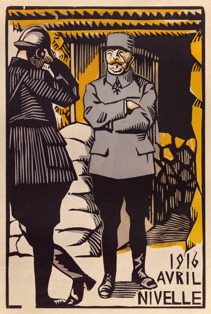 Nivelle tábornok offenzívája a verduni csata során, 1916. április (színes fametszet) alkotó: Paul Hermann