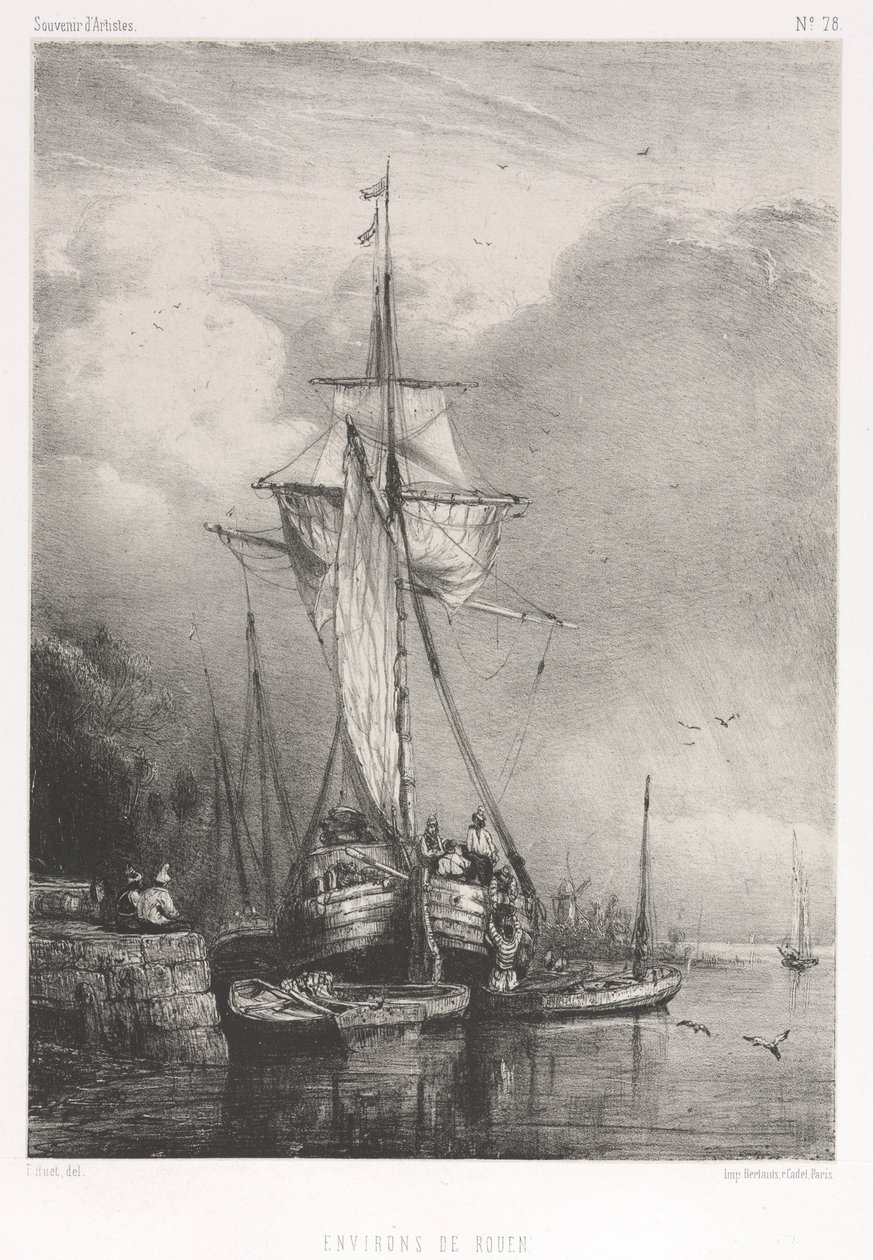 Souvenirs d Artistes No. 78: Hat tengerészgyalogos: Rouen környéke, 1832. alkotó: Paul Huet