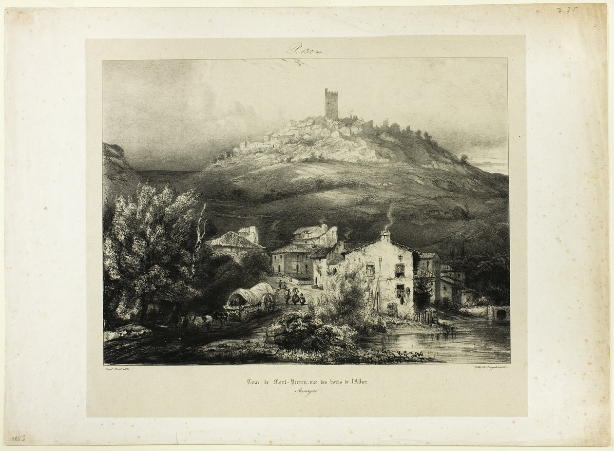 Mont-Perrou tornya, az Allier partjáról nézve (Auvergne) alkotó: Paul Huet