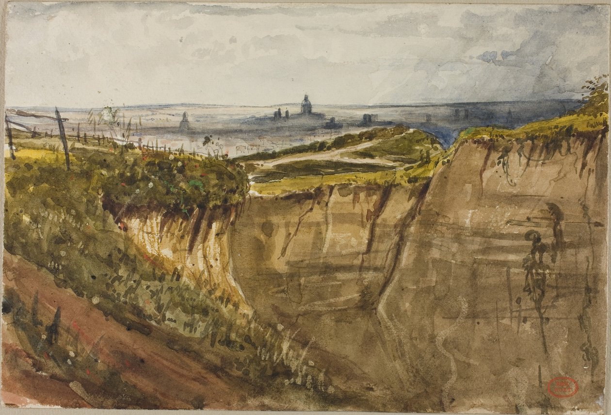 Kilátás Párizsra, Meudonból (akvarell gouache nyomokkal papíron) alkotó: Paul Huet