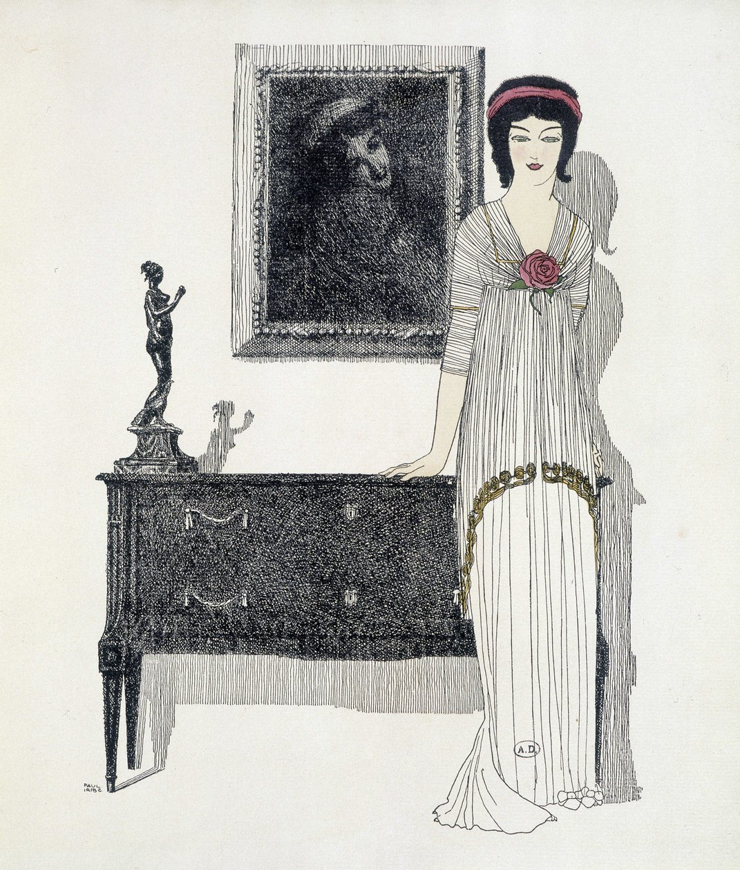 Paul Poiret alkotása a „Les Dresses de Paul Poiret” című filmből, Paul Iribe rajza. 1908 alkotó: Paul Iribe