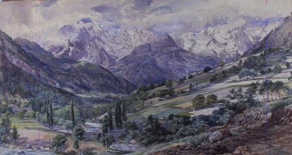 Alpesi kilátás (akvarell) alkotó: Paul Jacob Naftel