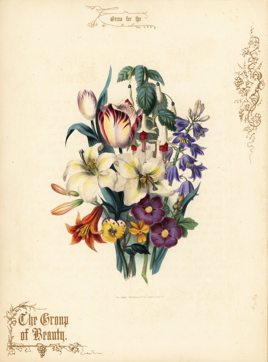 Liliom csokor, tulipán, fukszia, tigris liliom. alkotó: Paul Jerrard