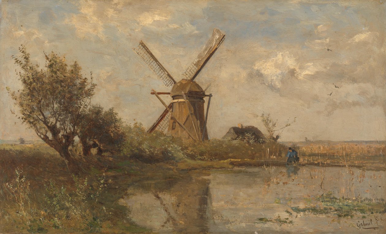 Szélmalom a tavon alkotó: Paul Joseph Constantin Gabriël (signed by artist)