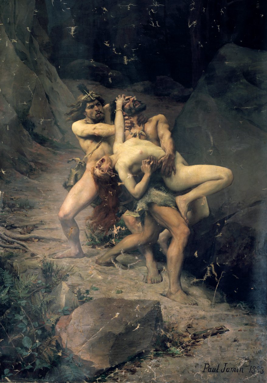 „Egy nemi erőszak a kőkorszakban”, 1888 alkotó: Paul Joseph Jamin