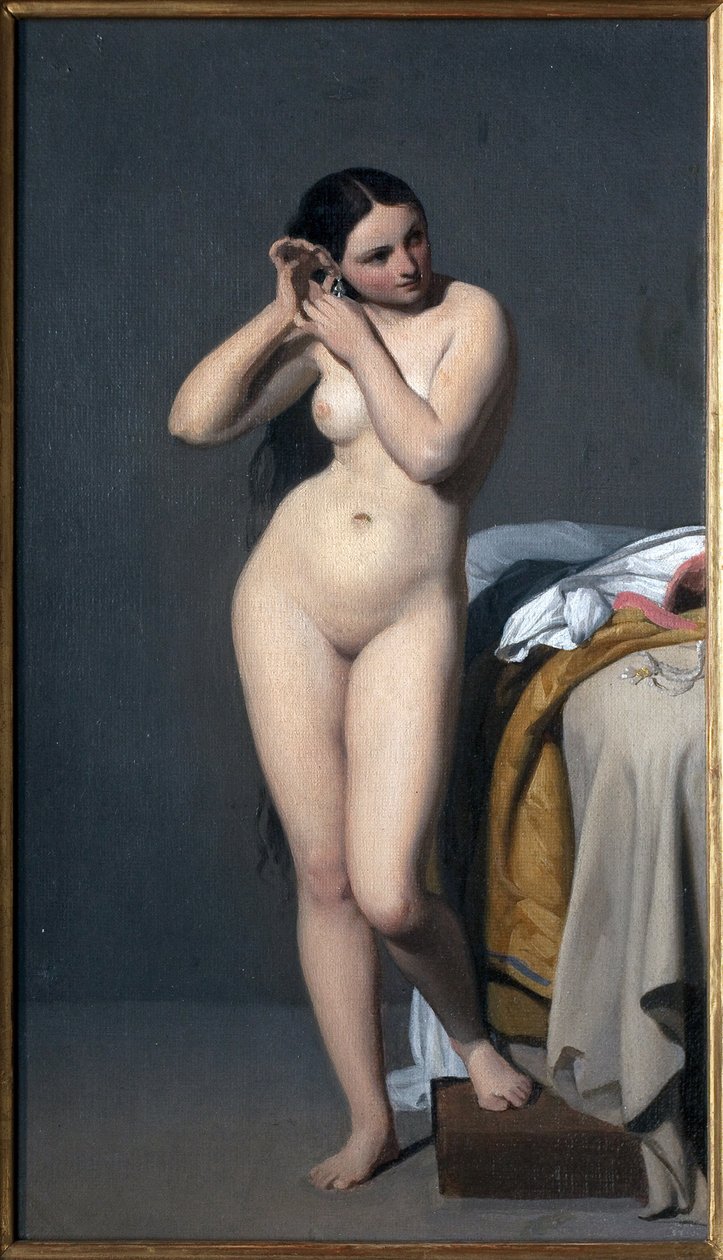 Meztelenül megvan a konzol. Paul Jourdy (1805-1856) festménye, olaj, vászon. francia művészet alkotó: Paul Jourdy
