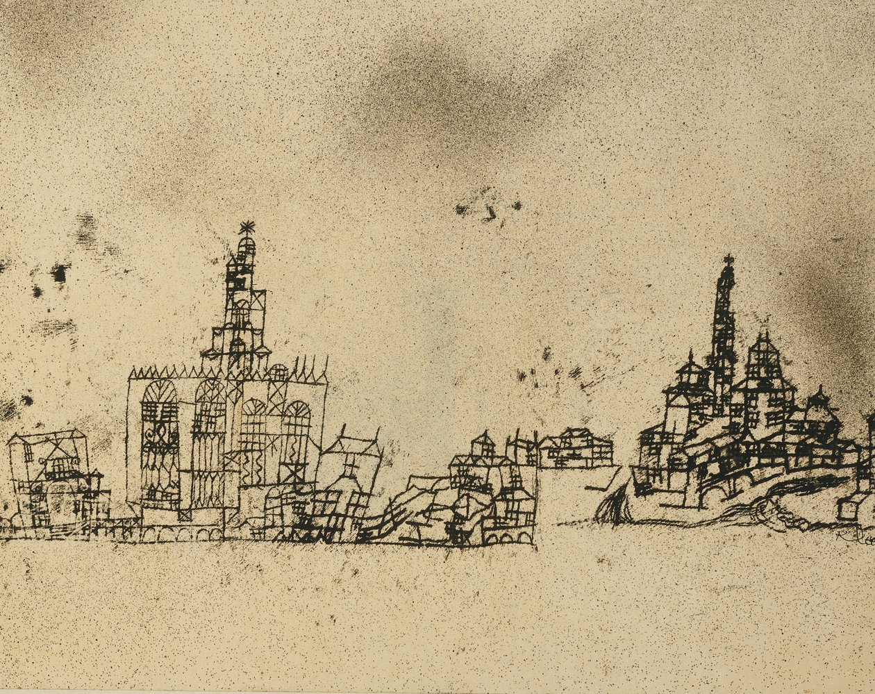 Ősi város a vízen; Óváros a víz mellett alkotó: Paul Klee