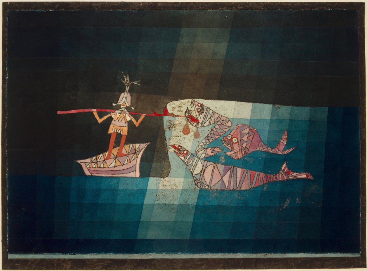 Csatajelenet a komikusan fantasztikus The Seafarer Operából, 1923. alkotó: Paul Klee