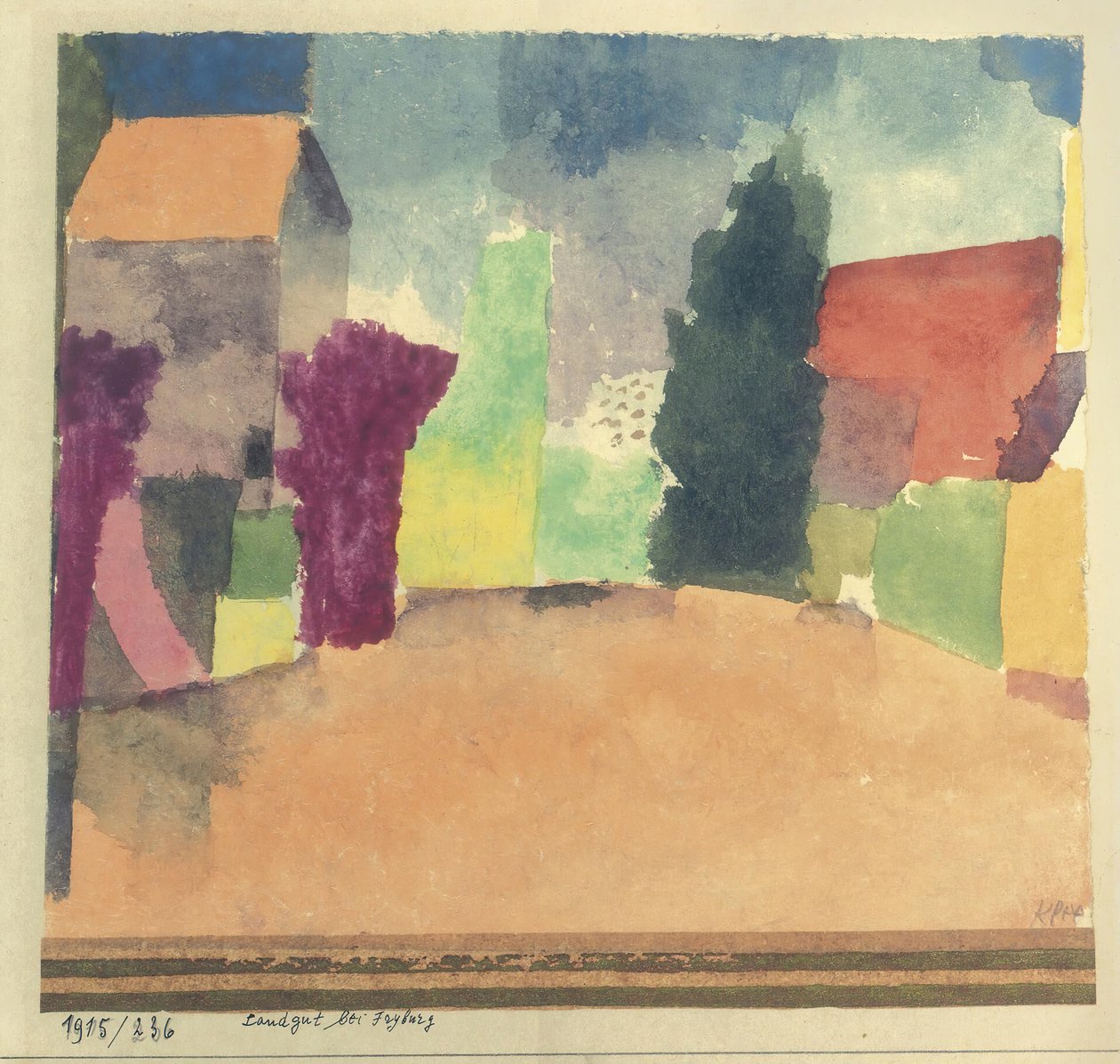 Landgut bei Fryburg tájház Fribourg közelében, 1915. alkotó: Paul Klee