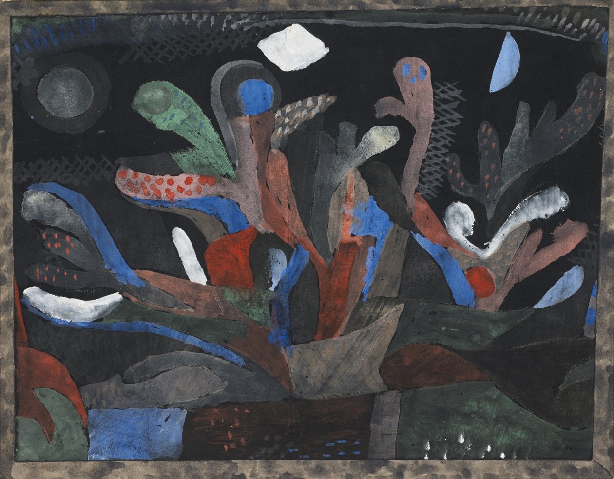Sötét színű kert képe Dunkelbuntes Gartenbild, 1923 alkotó: Paul Klee